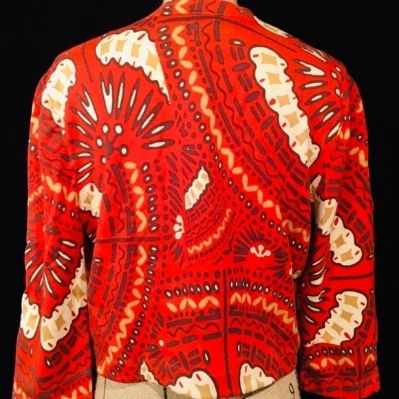 NINE WEST One-Button CROPPED Cardigan, Orange Batik/Tribal Print, Women’s XL - Picture 2 of 10